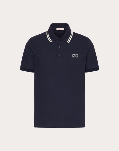 Valentino - Cotton-pique Polo Shirt With Maison Valentino Embroidery - Navy - Man - Shelve - Mrtw W2 College