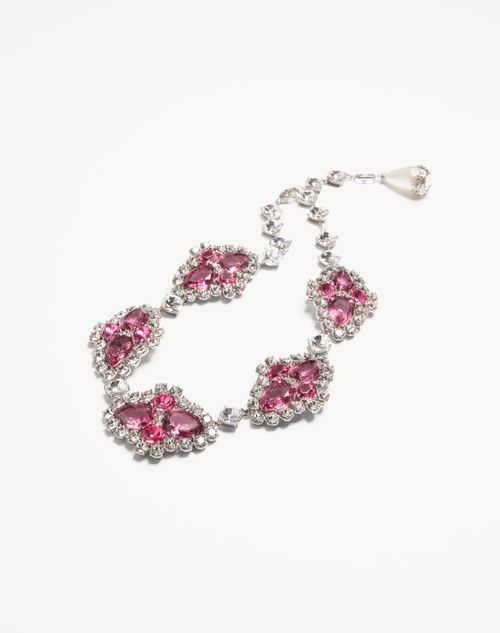 Valentino Garavani - Pas Plus Necklace In Metal, Resin, Enamel And Crystals - Palladium/cream/pink - Woman - Fashion Jewelry