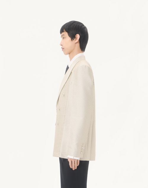 Valentino - Valentino Zweireihige Seidenjacke Mit Plusdepois-jacquardmuster Und Bügelfalte - Elfenbein/schwarz - Mann - Mäntels Und Blazers