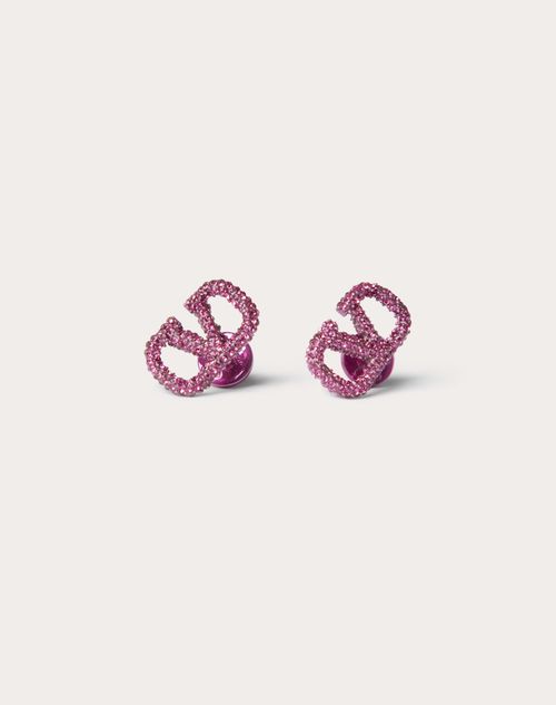 Valentino Garavani - Vlogo Signature Metal And Crystal Earrings - Pink Pp - Woman - Jewelry