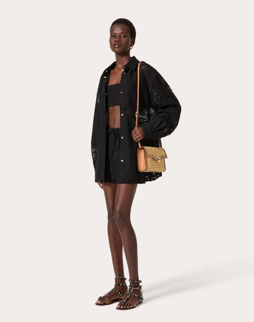 Valentino Garavani - Small Rockstud Shoulder Bag In Woven Raffia - Natural/almond - Woman - Shoulder Bags