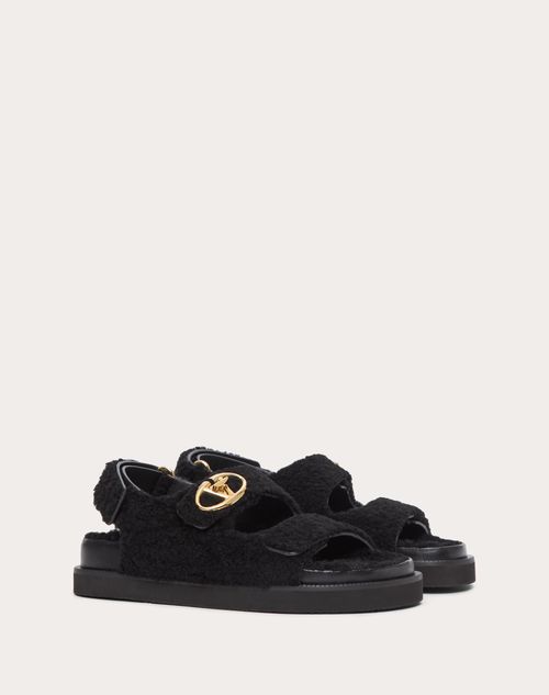 Valentino Garavani - Vlogo Locker Shearling Sandal - Black - Woman - Slides And Thongs