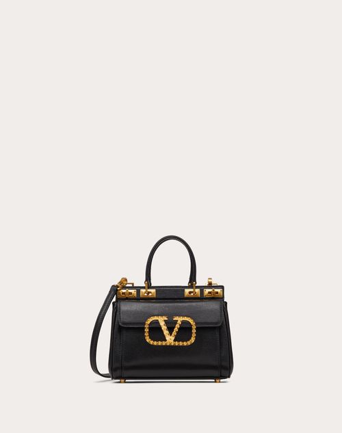Valentino Garavani - Small Rockstud Handbag In Grainy Calfskin - Black - Woman - Top Handle Bags