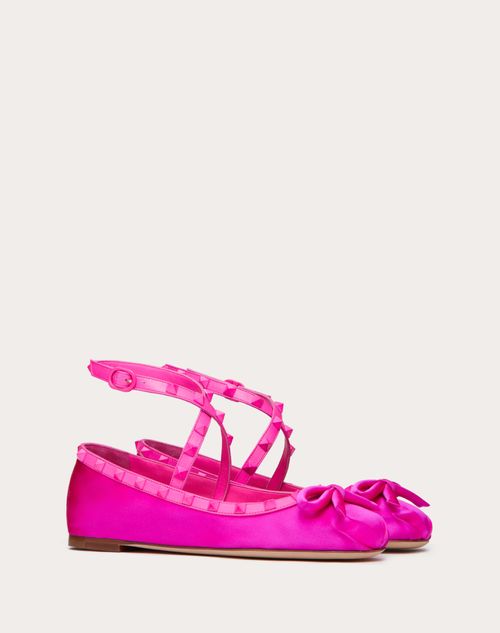 Valentino Garavani - Ballerinas Rockstud De Satén Con Tachuelas Tono Sobre Tono - Pink Pp - Mujer - Rebajas Para Mujer