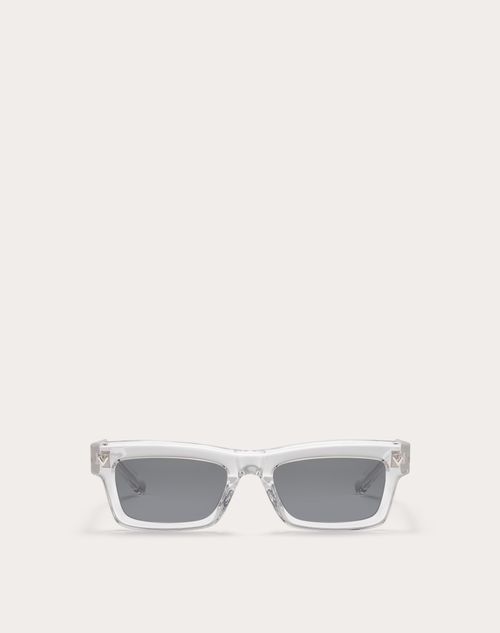 Valentino - V-sharp Rectangular Acetate Frame - Light Grey - Unisex - Eyewear