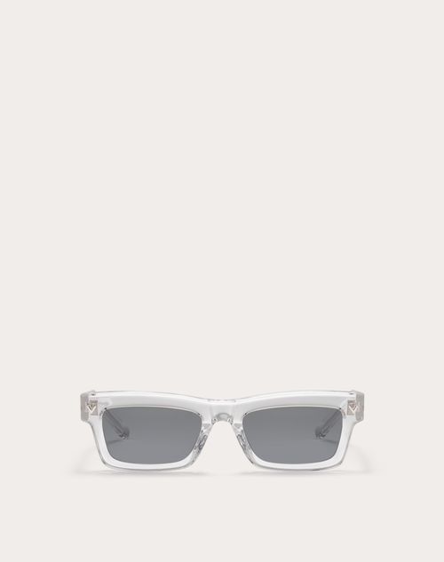 Valentino - V-sharp Rectangular Acetate Frame - Light Grey - Unisex - Akony Eyewear - M Accessories