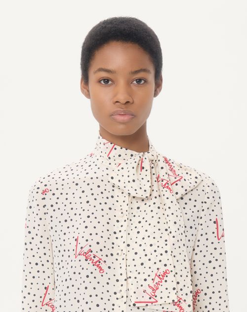 Valentino - Plus De Pois Crepe De Chine Bubble Shirt - Vanilla/multicolour - Woman - Shirts And Tops