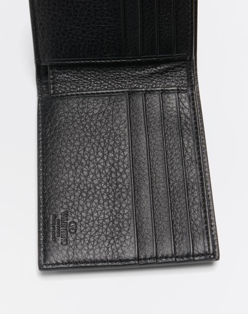 Valentino Garavani - Rockstud Wallet In Grainy Calfskin - Black - Man - Wallets And Small Leather Goods