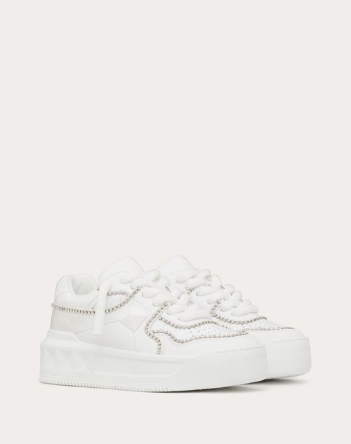 Valentino Garavani - One Stud Xl Trainer In Nappa Leather With Crystals - White/palladium/crystal - Woman - Sneakers