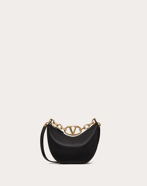 Valentino Garavani - Vlogo Moon Mini Hobo Bag In Nappa Leather With Chain - Black - Woman - Shelf - W Bags - Vlogo Moon