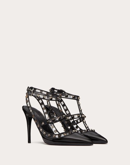 Valentino Garavani - Rockstud Pumps In Patent Leather And Polymeric Material With Straps 100mm - Black/transparent - Woman - Gifts For Her