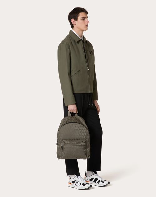 Valentino - Stretch Cotton Canvas Jacket With Metallic V Detail - Olive - Man - Outerwear