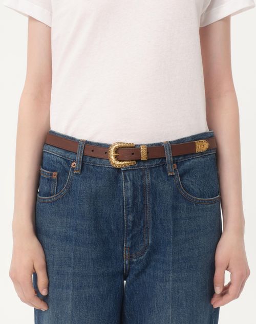 Valentino Garavani - Vlogo Signature Calfskin Belt 20 Mm - Chocolate - Woman - Belts - Accessories