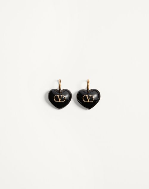 Valentino Garavani - Coeur Royal Earrings In Metal And Enamel - Gold/black - Woman - Jewelry