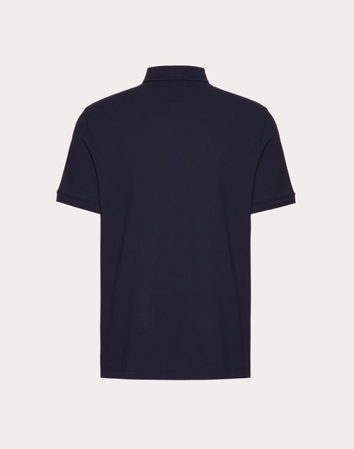 Valentino - Cotton Piqué Polo Shirt With Vlogo Signature Patch - Navy - Man - T-shirts And Sweatshirts