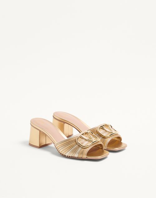Valentino Garavani - Metallic Vlogo Signature Slide Sandal With Cornely Embroidery 60mm - Gold - Woman - Shelf - W Shoes - Summer Vlogo