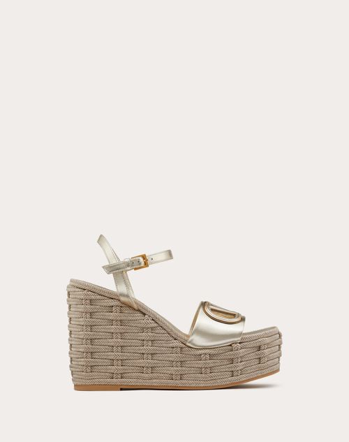 Valentino Garavani - Vlogo Cut-out Wedge Sandal In Laminated Nappa Leather 110mm - Platinum/antique Brass/opal Grey - Woman - Espadrilles And Wedges