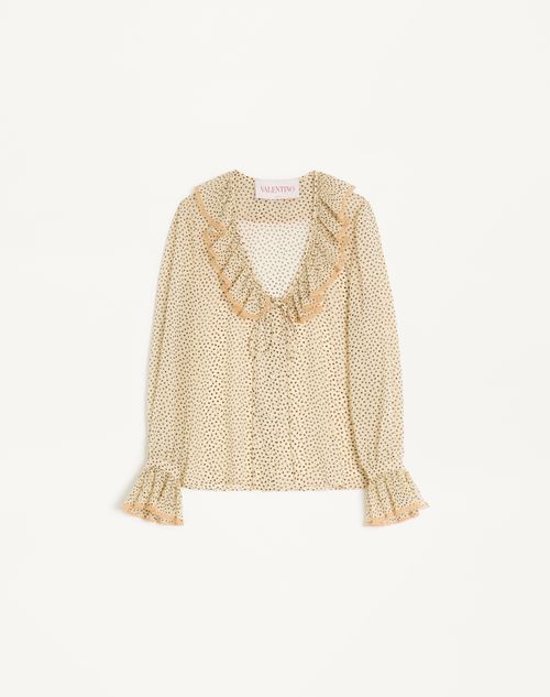Valentino - Light Georgette Shirt With Plusdepois Print - Birch/black - Woman - Shirts And Tops