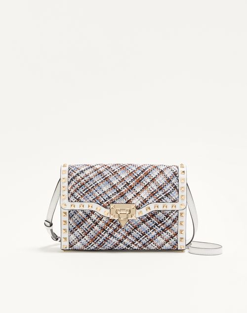 Valentino Garavani - Valentino Garavani Rockstud Small Shoulder Bag In Woven Fabric - White/multicolour - Woman - Valentino Garavani Rockstud Bags New