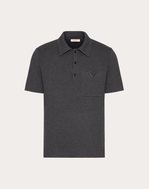 Valentino - Polo En Coton Extensible Avec Élément V En Métal - Gris - Homme - Prêt-à-porter