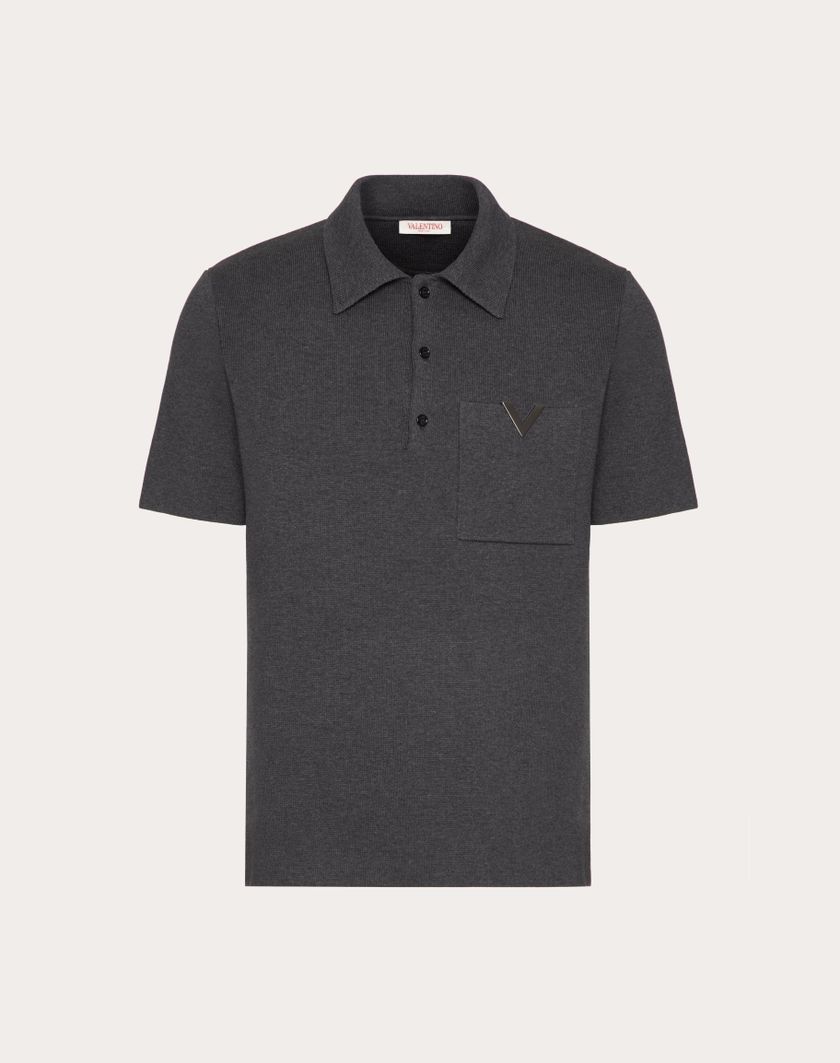 Valentino Handbags Polo In Cotone Stretch Con V Detail Metallica per Uomo in Grigio | Valentino IT