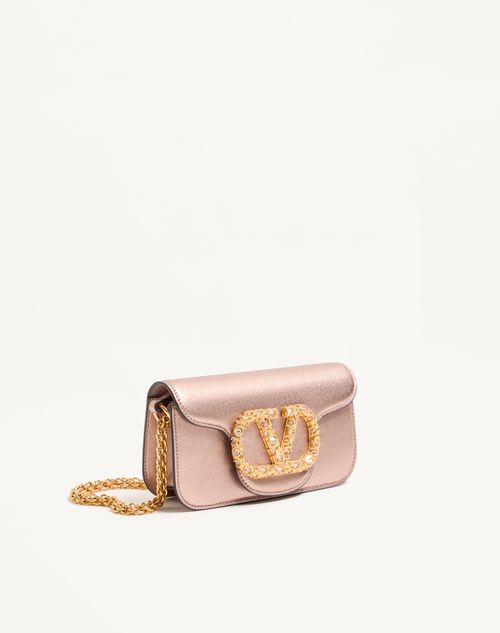 Valentino Garavani - Valentino Garavani Locò Small Shoulder Bag In Laminated Calfskin With Jewel Logo - Rose Cannelle - Woman - Shoulder Bags