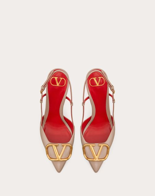 V Logo Leather Slingback Pumps in Red - Valentino Garavani