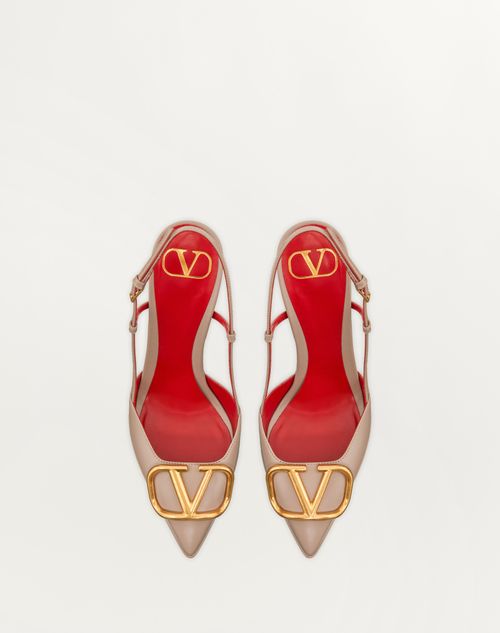 V Logo Leather Slingback Pumps in Red - Valentino Garavani