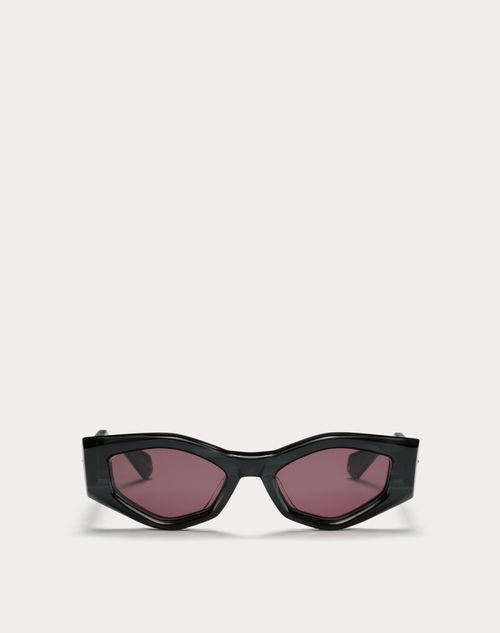 Valentino - Iii - Occhiale Da Sole Asimmetrico In Acetato - Nero/bordeaux - Donna - Occhiali Da Sole