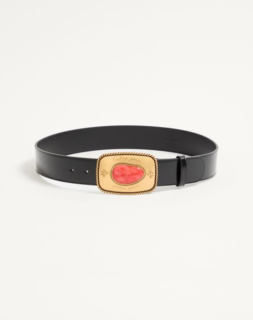 Valentino Garavani - Valentino Garavani Gaudium Belt In Shiny Calfskin 40 Mm - Black - Man - Belts