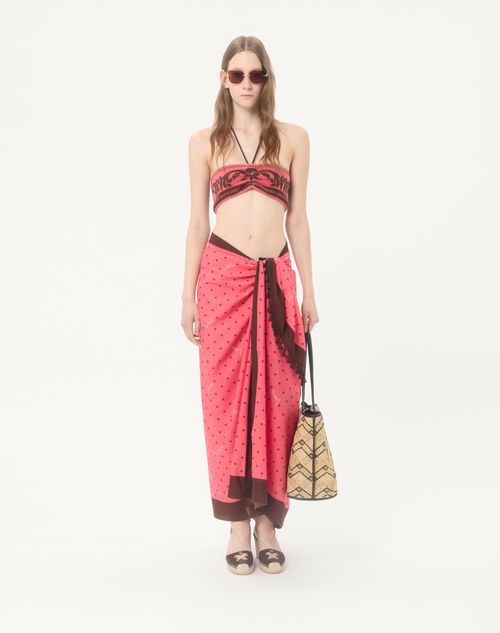 Valentino Garavani - Cotton Sarong With Stelline E Firma Starry Print With Tassel Trim - Coral/chocolate - Woman - Soft Accessories