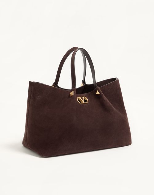 Valentino Garavani - Valentino Garavani Large Shopping Bag In Soft Suede - Ebony - Woman - Summer Totes - Bags (vlogo Totes/signature)