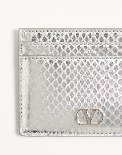Valentino Garavani - Valentino Garavani Vlogo Signature Cardholder In Laminated Ayers - Silver - Woman - Wallets And Small Leather Goods