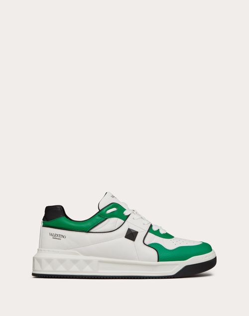 One Stud Low-top Nappa Sneaker for Man in White/ultra Green