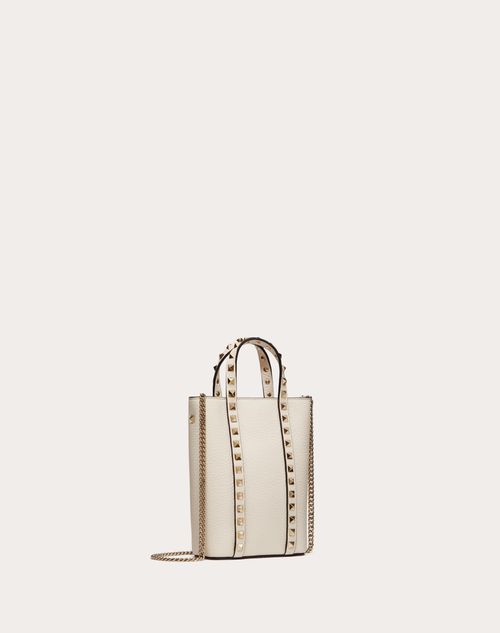 Rockstud Grainy Calfskin Tote Bag for Woman in Light Ivory