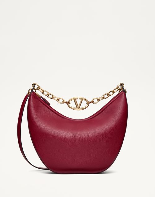 Valentino Garavani - Hobo Media Vlogo Moon Bag In Vitello Granato Con Catena - Rosso Scuro - Donna - Nuovi Arrivi