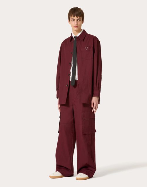 Valentino - Stretch Cotton Canvas Shirt Jacket With Rubberised V Detail - Ruby - Man - Outerwear