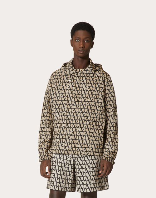 Nylon Windbreaker With Toile Iconographe Print for Man in Beige