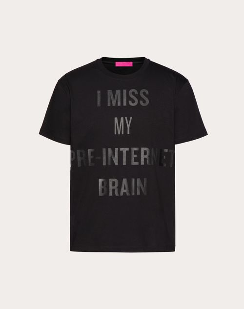 Valentino - Cotton T-shirt With « i Miss My Pre-internet Brain » Print By Douglas Coupland - Black - Man - Shelve - D-coupland Unisex