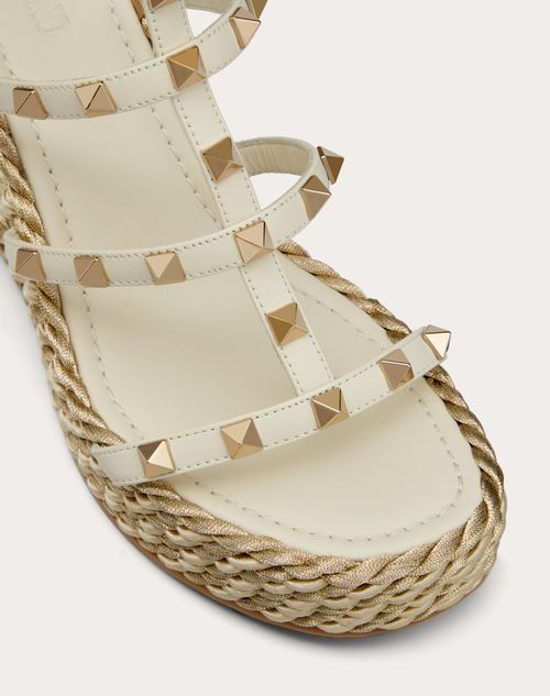 Rockstud Calfskin Wedge Sandal With Straps 95 Mm for Woman in