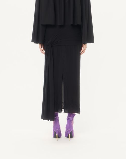 Valentino - Georgette Midirock Mit Spitze - Schwarz - Frau - Röcke