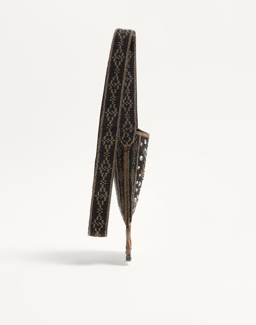 Valentino Garavani - Valentino Garavani Nellcôte Small Embroidered Shoulder Bag With Fringes - Black - Woman - Shoulder Bags