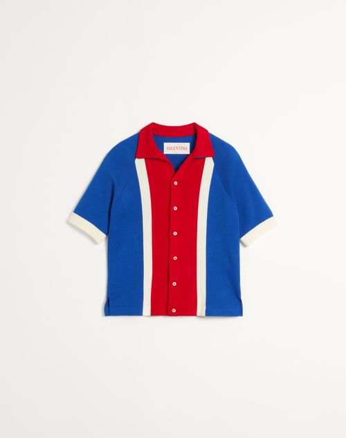 Valentino - Chemise Bowling En Coton Avec Broderie Chez Valentino - Bleu Électrique/rouge - Homme - Maille