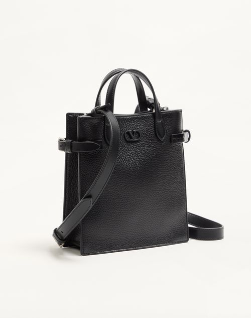 Valentino Garavani - ヴァレンティノ ガラヴァーニ アンティーブ グレインレザー スモール トート - ブラック - メンズ - トート