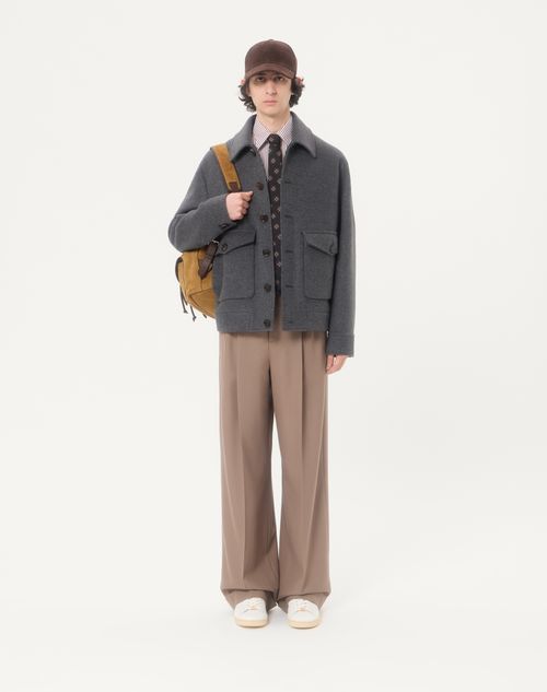 Valentino - Valentino Cotton Poplin Shirt With Striped Vlogo Embroidery - Butter/maroon - Man - Shirts