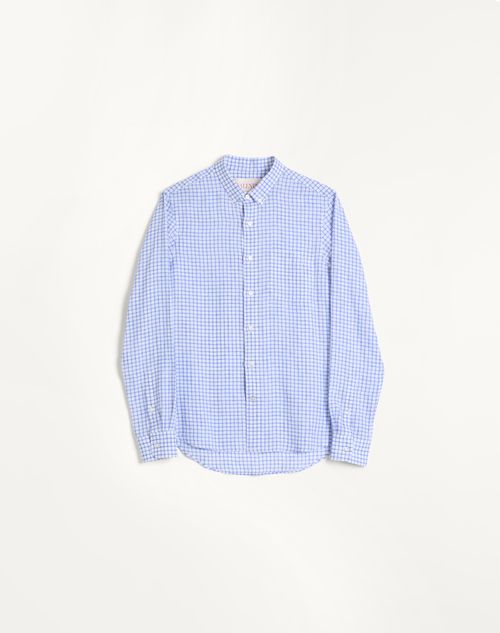 Valentino - Linen Shirt With Vlogo Embroidery - White/light Blue - Man - Shirts