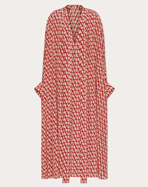 Valentino - Langes Kleid Aus Toile Iconographe Und Crepe De Chine - Beige/rot - Frau - Kleider