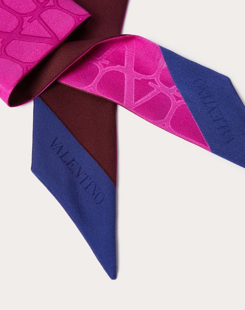 Valentino Garavani - Foulard Bandeau Toile Iconographe En Soie - Pink Pp/blue/rubis - Femme - Accessoires Textiles