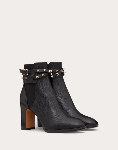 Rockstud Grainy Calfskin Ankle Boot 90 Mm for Woman in Black | Valentino US