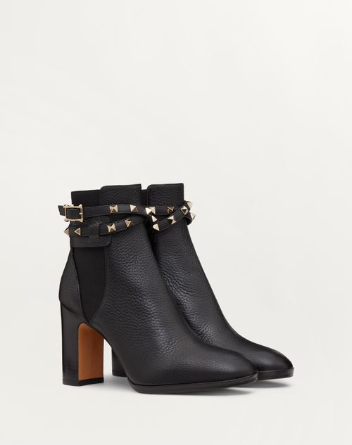 Valentino Garavani - Botines Rockstud De Becerro Graneado 90 Mm - Negro - Mujer - Botas